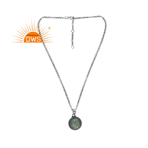Vente chaude Argent Sterling Oxydé Synthétique Vert Opale de Feu Pierres Précieuses Pendentif Collier Fabricant de Bijoux Personnalisé - Product Image 1