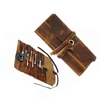 Pochette à outils en cuir marron vintage réglable, sac à ciseaux, 10 emplacements, finition aspect antique, OEM, résistant à l'eau, résistant aux rayures