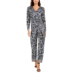 Tuta Intera Nera da Donna NY Collection, Vita Alta con Bottoni, Stampa in Chiffon, Taglie dalla Petite alla 3XL, Stile Fitness - Product Image 1