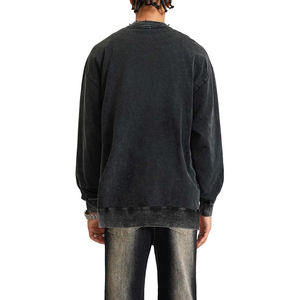 เสื้อสตรีทแวร์ผู้ชายสไตล์ Urban ล้างสีแบบ Acid Wash ผ้าคอตตอนผสมฟลีซ ทรงโอเวอร์ไซส์ ไหล่ตก สวมใส่สบายๆ แบบลำลอง รับผลิตแบบ OEM และ Private Label - Product Image 4