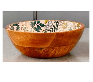 Cuenco de madera para servir con cuchara Estampado floral blanco Plato de ensaladera más vendido Tamaño personalizado Hecho EN LA India - Product Image 4