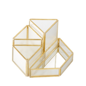 <b>Crystal</b> Glass Decorative Gold Metal <b>Framed</b> Tray Organizer for Women Jewelry and Makeup Accessories Christmas Decor Organizer - Product Image 2