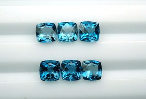 หินโทแพซสีฟ้าเข้มตัดเหลี่ยมเพชรพลอยขนาด6มม. ถึง10มม. รูปทรงเบาะอัญมณีบุษราคัมสีน้ำเงินเข้ม - Product Image 5