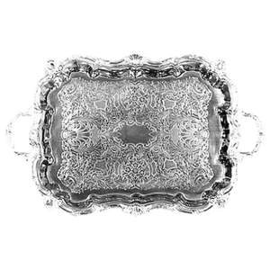 Plateau de service rectangulaire en aluminium martelé à la main vintage, motif floral en relief, plateau de service en métal pour la décoration de la maison - Product Image 2