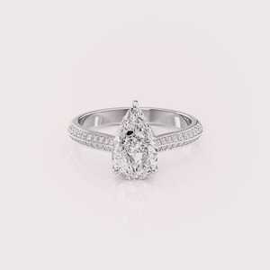 Bague de fiançailles en diamant de laboratoire taille poire certifié IGI, or rose/jaune et blanc 14 carats, double pavé de diamants, bague de mariée - Product Image 5