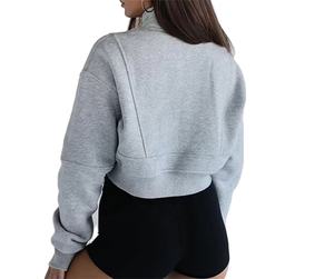 Sudadera con capucha OEM de alta calidad para mujer, cuello redondo, manga larga, hombro caído, sudadera bordada, cremallera, tejido de invierno personalizado - Product Image 2