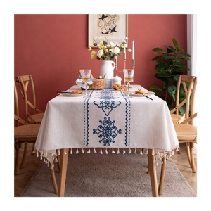 Customized Waterproof Woven Stripe Embroidered Linen <b>Tablecloth</b> Dining Party OEM ODM Low MOQ Wholesale Direct Factory - Product Image 6