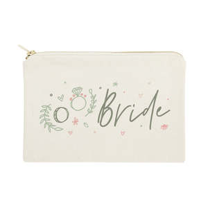 Grande trousse de toilette en toile de coton durable à grande capacité pour la mariée, avec un motif floral adorable, organiseur de maquillage portable - Product Image 1