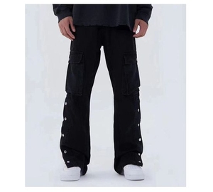 Pantalones vaqueros lavados con botonadura de calle alta para hombre de tendencia Retro americana Europea pantalones de pierna recta de Hip Hop multibolsa suelta ancha al por mayor - Product Image 5