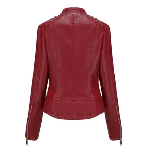 Chaqueta de Motocicleta de Moda para Mujer, Cuello en V, Manga Larga, Cuero Genuino, Adorno de Piel de Oveja, Relleno de Algodón, para Todas las Temporadas - Product Image 6