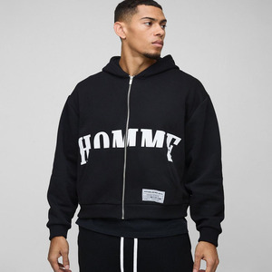 Vente en gros Fabricant de sweats à capuche couleur noire avec fermeture éclair surdimensionnée pour hommes, sweats à capuche en coton mélangé très demandés pour hommes - Product Image 1