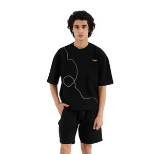 Diseño personalizado de los hombres de peso pesado de algodón Boxy fit camiseta Plain Streetwear Oversized Rib Crewneck 100% Cotton Front Logo - Product Image 5