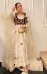 Beautiful-Anarkali Pant with Dupatta Dress Embellished with Zari Embroidery Work Lace Button Decoration Parties Weddings 2024 - Product Image 2