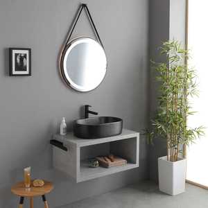KOS 80CM <b>Wall</b>-Hung <b>Bathroom</b> <b>Cabinet</b> with Countertop Washbasin in Matt <b>Black</b> <b>Bathroom</b> Sets - Product Image 1