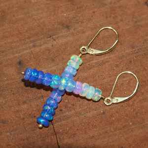 Genuine Blue Opal Beaded <b>Earrings</b> Ethiopian Opal Cluster Handmade <b>Dangle</b> <b>Earrings</b> For Women October Birthstone - Product Image 4