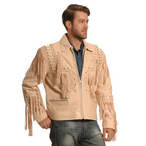Men's <b>Suede</b> Cowboy Leather <b>Jacket</b> With Fringe Turn-down Collar Vintage Style Autumn Wear Regular Fit - Product Image 1
