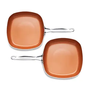 Forma cuadrada diseño personalizado cobre hecho sartén de cocina Venta caliente sartén de frotamiento para cocina Hotel uso de cocina - Product Image 1