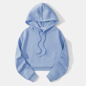 Top corto de Color sólido para mujer, sudaderas con capucha con cordón holgadas, sudadera sencilla y versátil de moda para mujer, sudaderas con capucha de manga larga, ropa de calle - Product Image 3