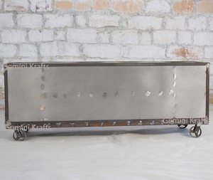 Meuble TV Vintage et industriel avec deux portes, tôle de rangement, auto-métal, finition Antique, salon, meuble TV, unité multimédia sur roues - Product Image 5