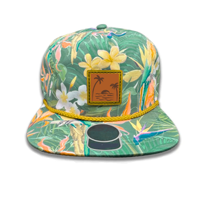 Vietnam Factory Tropical Palm Tree Leather Patch Golf Rope <b>Hat</b> Custom Rubber Logo Snapback <b>Flat</b> Bill Beach Cycling Headwear - Product Image 1