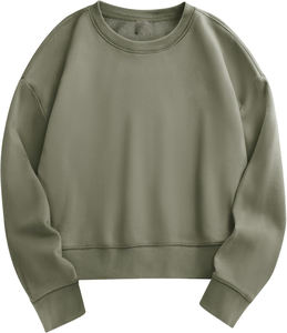 2025 Trending Cropped Sweatshirts for Women Cotton Long Sleeve Crop <b>Tops</b> Crewneck Oversized Sweater 100% Cotton Terry Fleece - Product Image 3