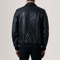 Blouson aviateur moto en cuir d'agneau véritable pour homme Lester, taille XS, noir, réversible, fermeture éclair, brodé, imperméable