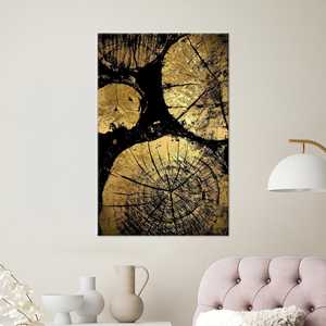 Impresión en lienzo abstracta Golden Tree Rings: negro y dorado, estirado sobre lienzo - Product Image 1