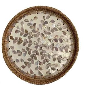 Décoration de table de fête de mariage, dernier design en incrustation d'os, plateau de service rond en bois, lot de 2 - Product Image 5