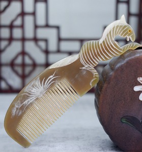 หวีเขาควายด้วยการแกะสลักและแกะสลักด้วยมือ3D สำหรับดูแลเส้นผมและมีสไตล์ - Product Image 3