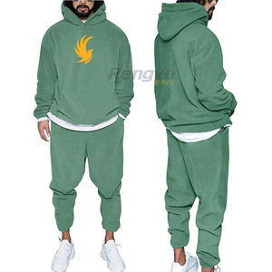 Vêtements de sport décontractés pour hommes, pulls à capuche en molleton de couleur unie respirants avec pantalons de survêtement, ensemble de pulls streetwear - Product Image 1