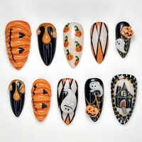 NBL-JX-228 Halloween 3D Pumpkin Ghost Almond Press on Nails Réutilisables Couverture Complète Faux Ongles Design Cartoon 30 Pièces