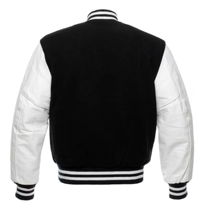 <b>Men's</b> Black And <b>White</b> Varsity <b>Jacket</b> Regular Fit Turn-down Collar Single Breasted Solid Color Casual Style - Product Image 2