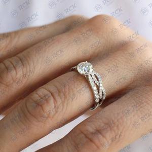 1,10 CTW conjunto nupcial de corte redondo anillo de moissanita para mujer/Joyería de diamantes de Plata de Ley 925 regalo de aniversario para ella - Product Image 4
