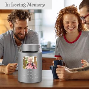 Photo Urnes de crémation personnalisées pour cendres humaines Mémorial funéraire personnalisé en acier inoxydable 5.9 pouces Souvenir décoratif moyen - Product Image 5