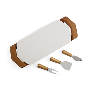 Plateau à fromage en marbre avec ensemble de 3 couteaux Planche de préparation des aliments Plateau de service décoratif en bois et marbre - Product Image 2