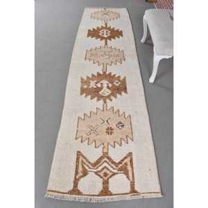 พรมวินเทจสไตล์ตุรกี Herki Runner ขนาด 2.3x10.4 ฟุต สีน้ำตาลลายจุด ทำจากขนสัตว์ - Product Image 1