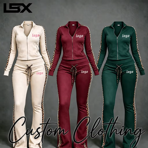 Set Loungewear in Velluto a 2 Pezzi per Donna Inverno 2026 con Logo Personalizzato, Stampa Leopardata e a Righe, Giacca con Zip e Pantaloni a Zampa, Abbigliamento Casual Streetwear - Product Image 1