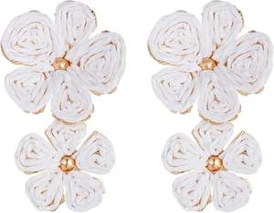 Pendientes personalizados de rafia y margaritas, pendientes tejidos a mano de rafia con flores exageradas, pendientes coloridos de rafia con sol y flores - Product Image 2