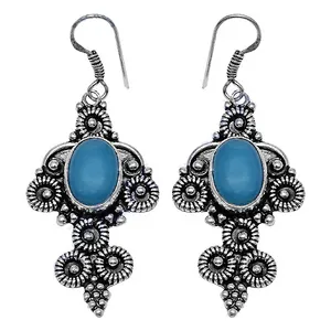 Boucles d'oreilles pendantes vintage en argent 925 et turquoise pour femme, serti clos géométrique, bijoux de mariage tendance - Product Image 1