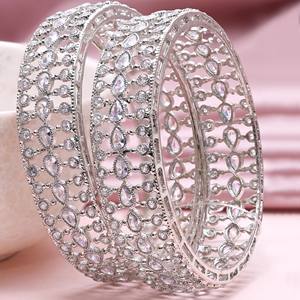 Modern Luxury Ethnic Style Brass <b>Bangles</b> <b>Set</b> Reverse AD Silver & Rhodium Plated for Orthodox Religion Weddings - Product Image 2