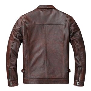 Rich Brown Classic Leather Bomber Jacket Canvas New Style Cowhide Winter <b>Waterproof</b> Breathable Field Utility Shirt Collar - Product Image 2