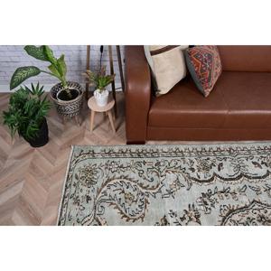 Vintage Large Rug 5.6x8.4 ft, Gray <b>Brown</b> Bordered Rug <b>Wool</b> - Product Image 2