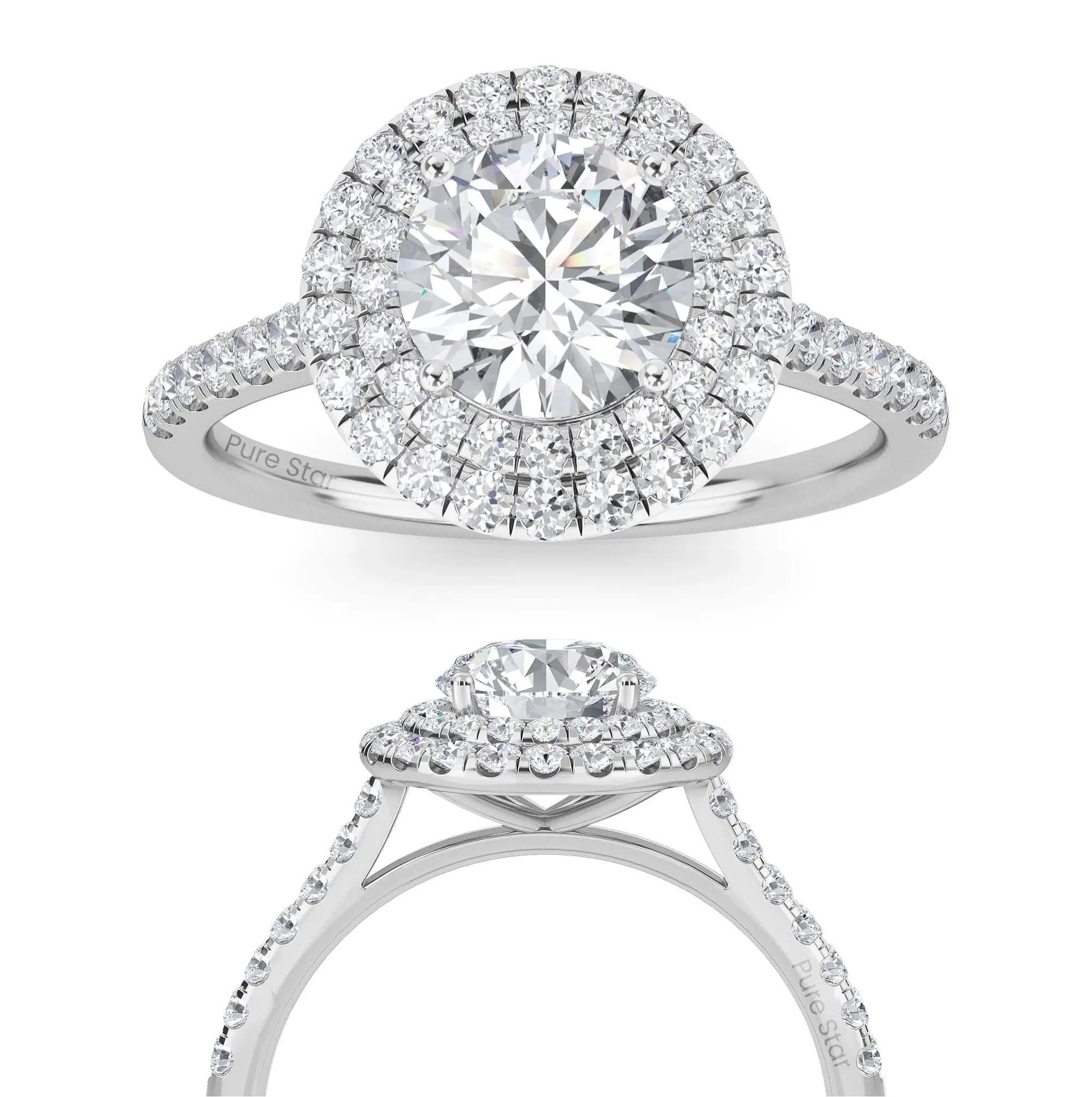 Joanna beyaz altın gizli Halo yuvarlak kesim elmas nişan yüzüğü kadınlar teklif yüzük alyans