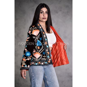 Nuevo Blazer Reversible de Algodón Estampado para Otoño, Hecho a Mano, con Bordado Suzani, Diseño de Rayas y Argyle, Transpirable y Ecológico - Product Image 4