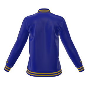 Chaqueta universitaria de cuero Sigma Gamma Rho Sorority, estilo casual con bloques de color, cierre de cremallera y logotipo bordado. - Product Image 2