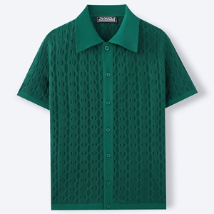 Chemise homme boutonnée en flanelle 100 % polyester, col montant, respirante, écologique, unie, style décontracté estival - Product Image 1