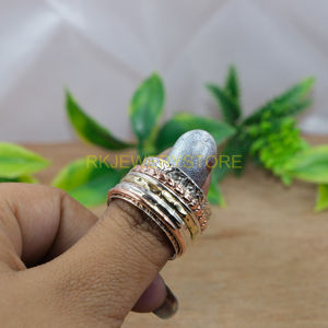 925 Sterling Silver <b>Spinner</b> <b>Ring</b> <b>Fidget</b> Thumb Band Anti Anxiety Jewelry Brass & Copper Spinning <b>Ring</b> Multi Metal Wide Band <b>Ring</b> - Product Image 2