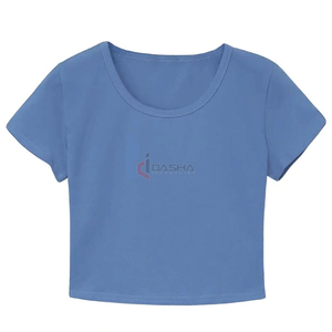 Camiseta holgada ecológica para mujer, Top corto anticontracción con logotipo personalizado, cuello redondo, ropa de calle y gimnasio, transpirable, estampado en blanco - Product Image 1