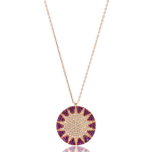 จี้หินเพทายทับทิมดีไซน์รูปดวงอาทิตย์ทรงกลมเสน่ห์ของชาวตุรกีทำด้วยมือ925เครื่องประดับเงินสเตอร์ลิง - Product Image 1