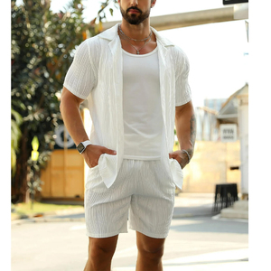 New Arrivals Summer Outfit Set Elastic Waistband <b>Shorts</b> & Button Shirt Loose Fit Quick-Dry & Breathable Soft Stretchy Fabric - Product Image 5